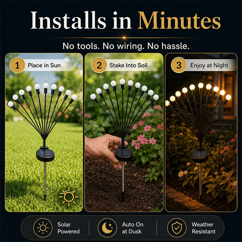 SolaBloom: Solar Firefly Garden Stake Lights